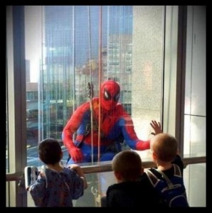 Spiderman.children at window